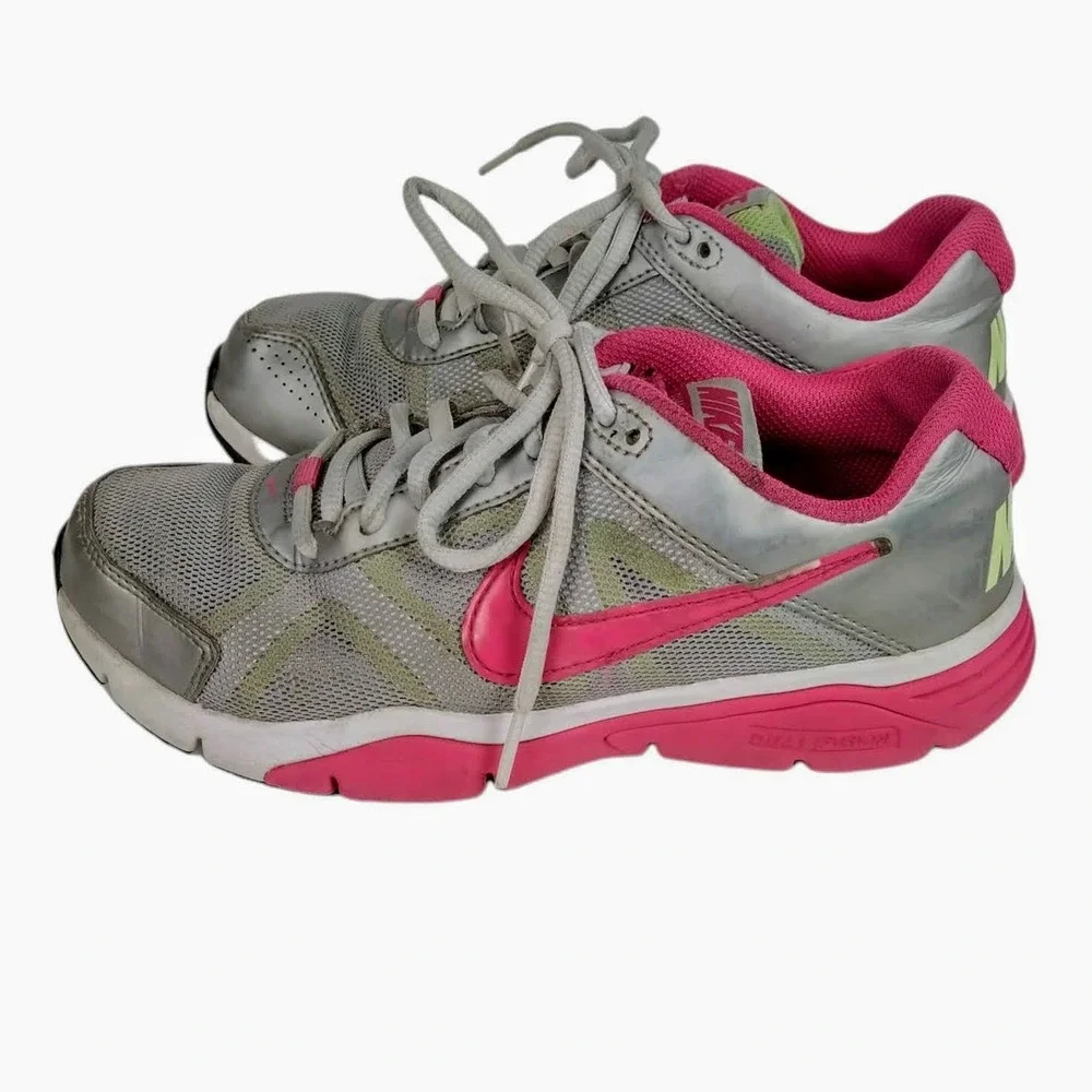 Nike Dual Fusion Kids Girls Sz 4Y Silver Pink Training Sneakers Athletic Cushion